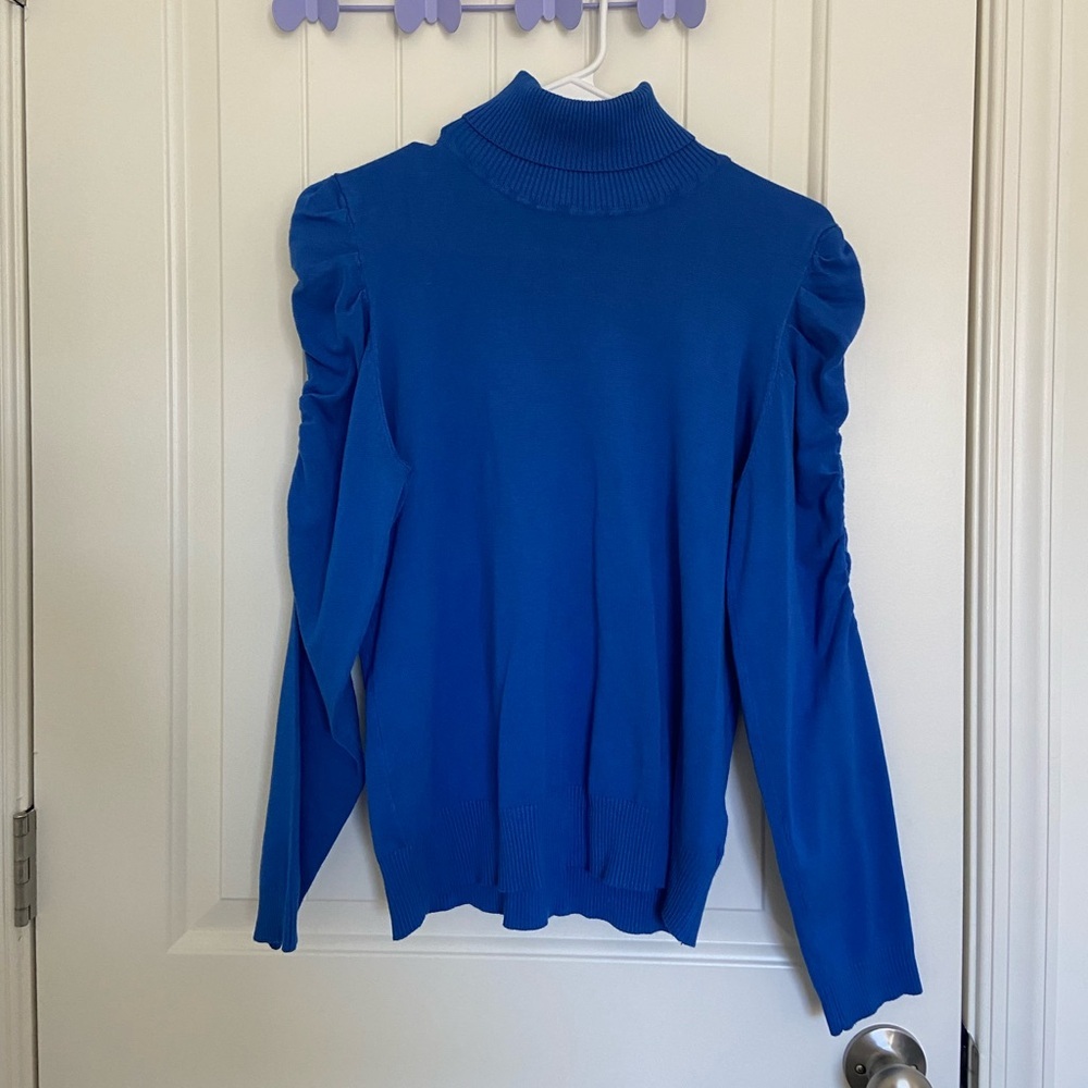 Vintage Joseph A women’s blue turtleneck ruched sleeve‎ sweater petite large
